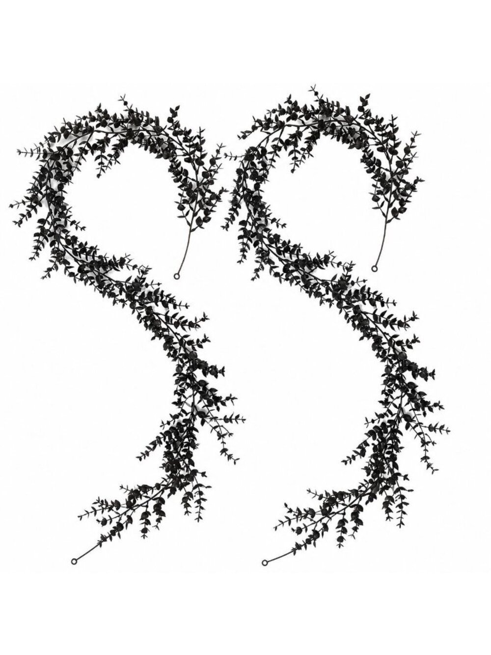 Set of 2 Black Halloween Garlands, 5 Ft Artificial Leafy Vine, Indoor Outdoor Po